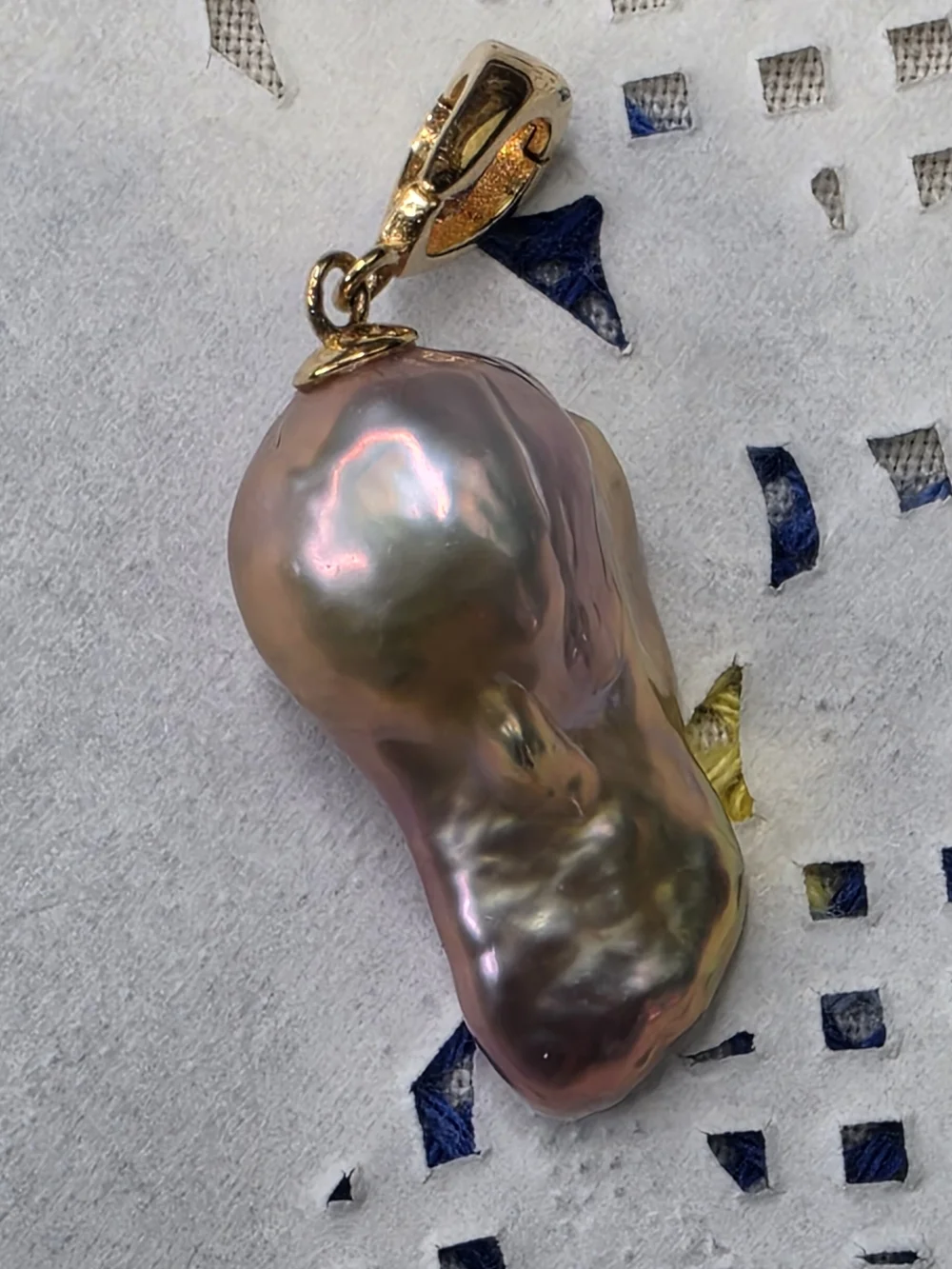 Big Pink Baroque Blister Pearl Charm Pendant Gold Over Sterling Clasp Opens